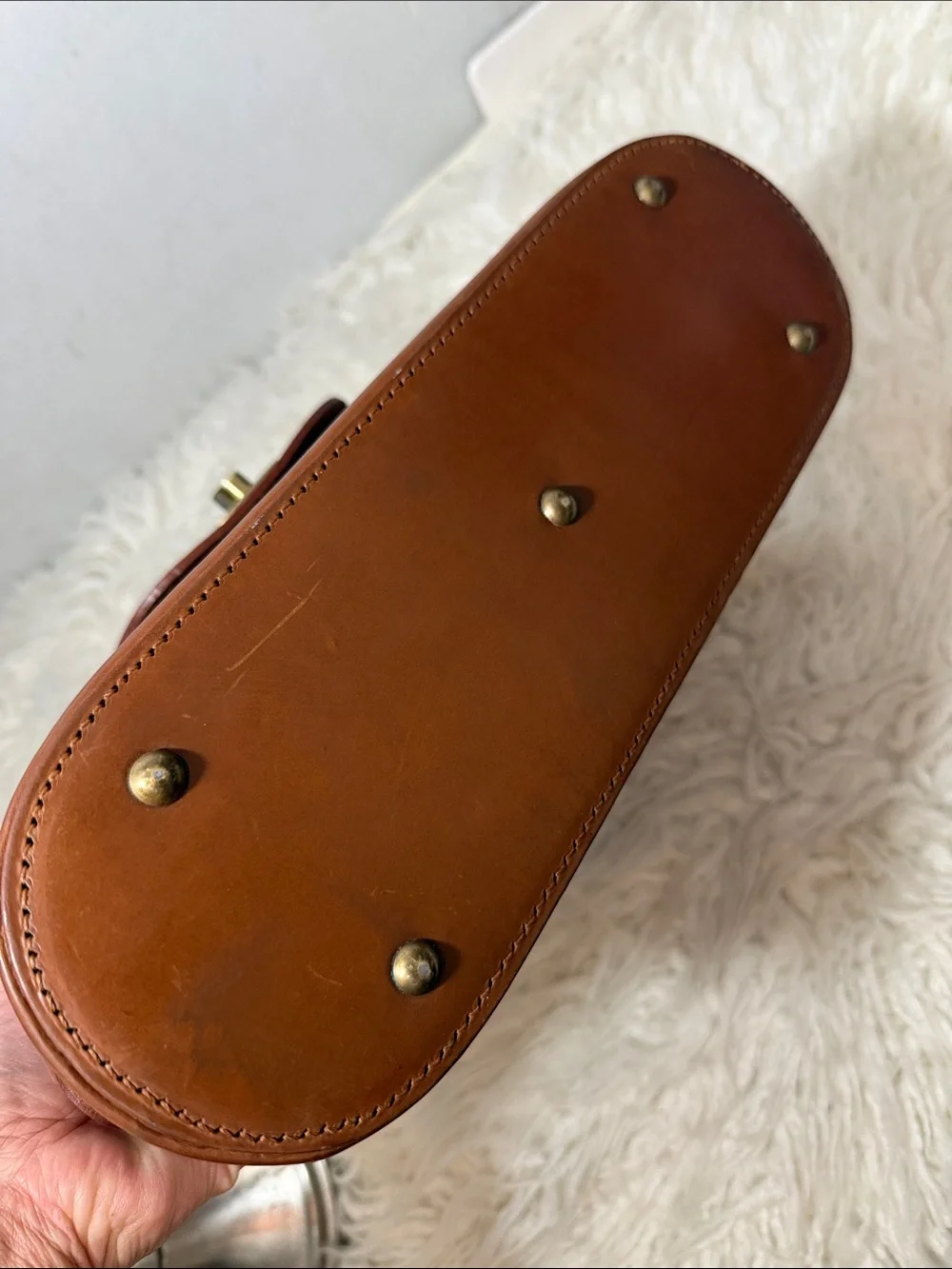 Vintage J&M Davidson Brown Leather Top-Handle Bag with Gold Turn-Lock medium